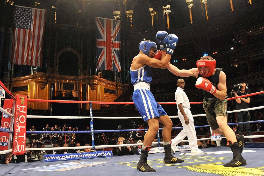 Adam boxing for the U.S. military team at the Royal Albert Hall, London